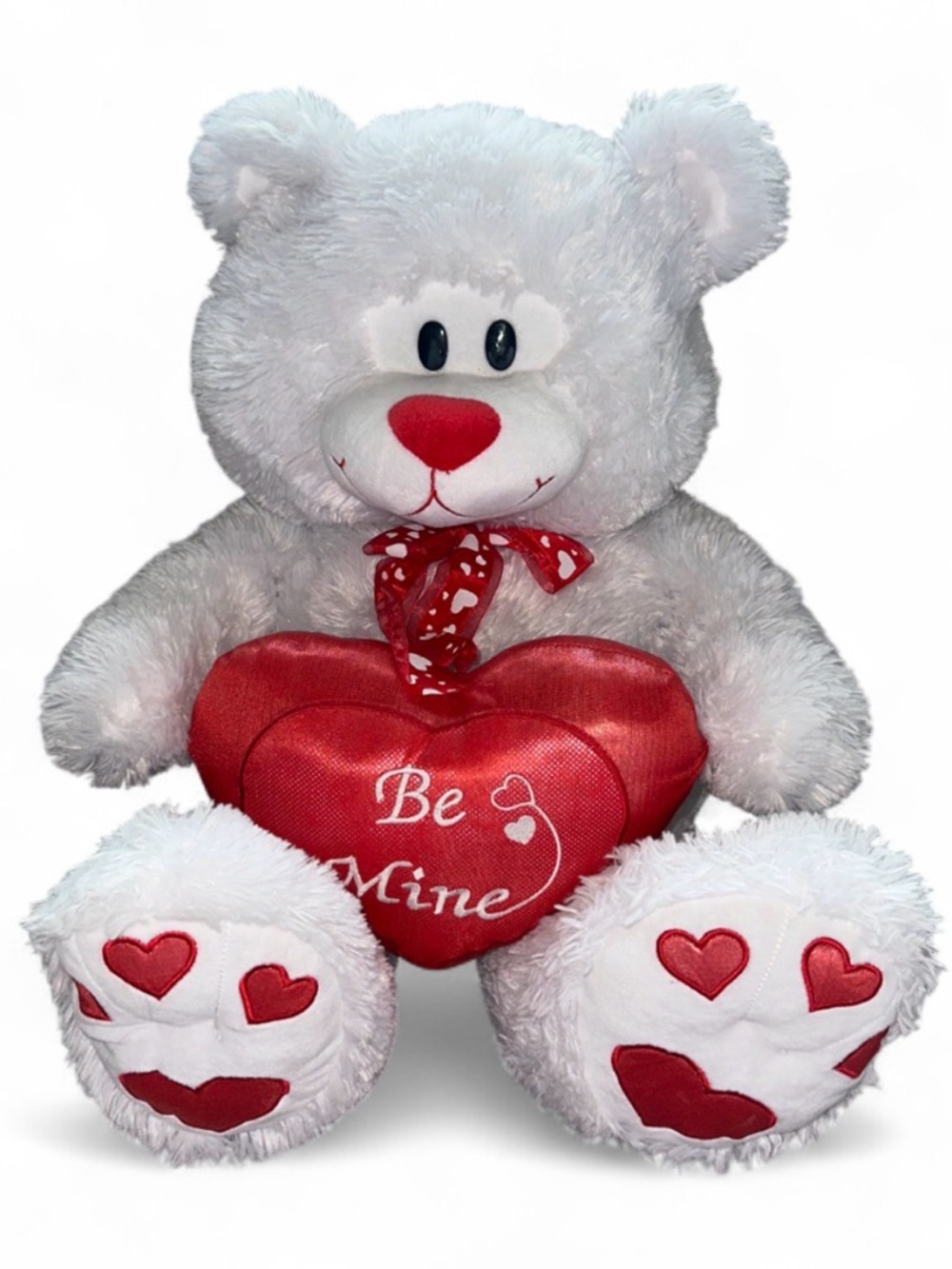 Plush White Teddy Bear with Red Heart "Be Mine" - Gift Accent
